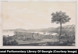 A view of the bay of Gelendzhik, just east of Crimea in 1833. The low-profile fortress (visible on the right) was destroyed by retreating Russian forces during the Crimean War two decades later.
