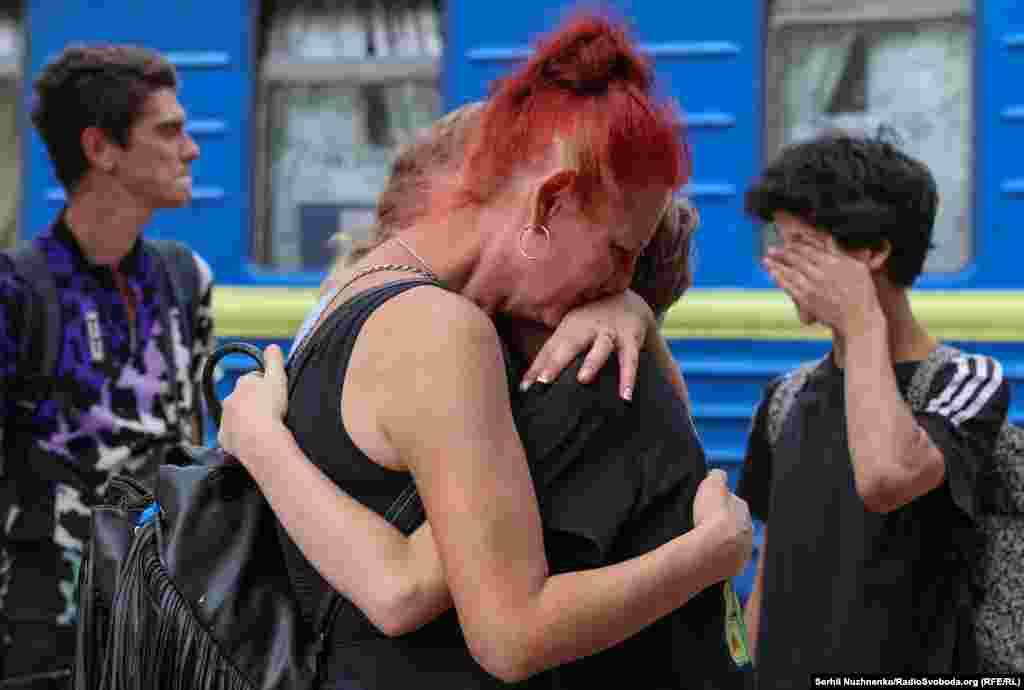 "Everything will be fine," Kateryna says through tears to her godson Yaroslav. She and her family are evacuating Pokrovsk now, while the boy's family plans to leave later.