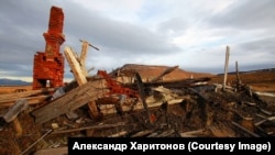 The remains of one of the camps, about 15 kilometers from Norilsk, where prisoners lived and died while mining siltstone. It was blown up when the camp was closed.