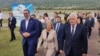 Serbian President Aleksandar Vucic (left) arrived at Mostar airport welcomed by Borjana Kristo, chairwomen of Bosnia's Council of Ministers, and Dragan Covic (right), deputy chairmen of the House of Peoples of the Bosnian parliament. 