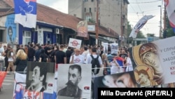 Members of the far right and hooligan groups protest against the festival in Belgrade on June 27.