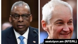 U.S. Defense Secretary Lloyd Austin (left) and Russian Defense Minister Andrei Belousov (composite file photo)