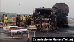 The scene of the fiery crash near the central city of Multan.