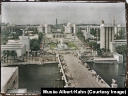 An aerial view shows the Worker And Kolkhoz Woman monument on the left, facing the Imperial Eagle atop Nazi Germany's pavilion on the right. Four years after this 1937 photo was taken, Hitler launched Operation Barbarossa, the invasion of the Soviet Union.