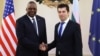 U.S. Defense Secretary Lloyd Austin (left) and Bulgarian Prime Minister Kiril Petkov meet in Sofia on March 19.