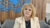 Mary Lawlor, the United Nations' special rapporteur on the situation of human rights defenders, speaks with journalists after concluding her visit to Dushanbe on December 9.