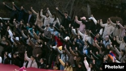 Nagorno-Karabakh - People protest against Azerbaijan's blockade of the Lachin corridor during a rally in Stepanakert, December 25, 2022.