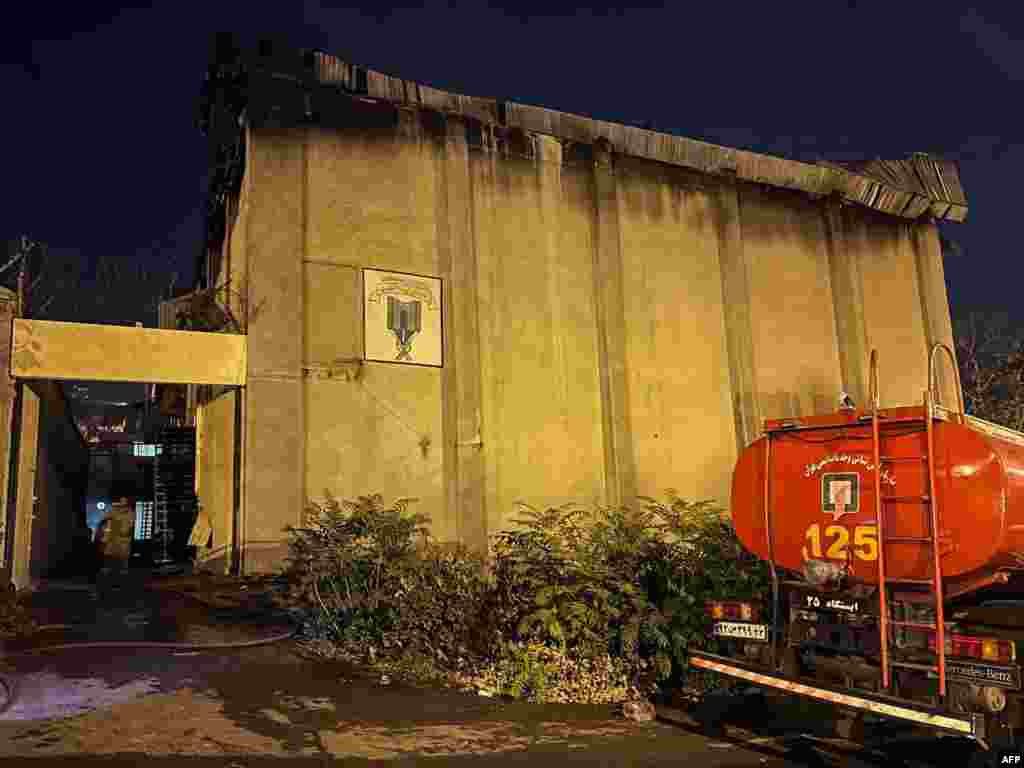A fire truck photographed outside an entrance to Evin prison on October 16. 