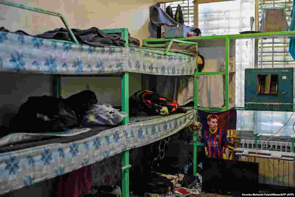 Bunk beds and a poster of Argentinian soccer star Lionel Messi seen inside Evin prison on October 16. This photo and most others in this gallery were released by the Mizan News Agency, which is aligned with Iran's hard-line judiciary. 