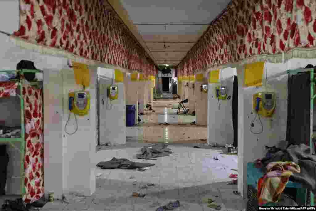 A photo released on October 16 by the Iranian Mizan News Agency shows a corridor inside Tehran's Evin prison after deadly violence at the facility. 