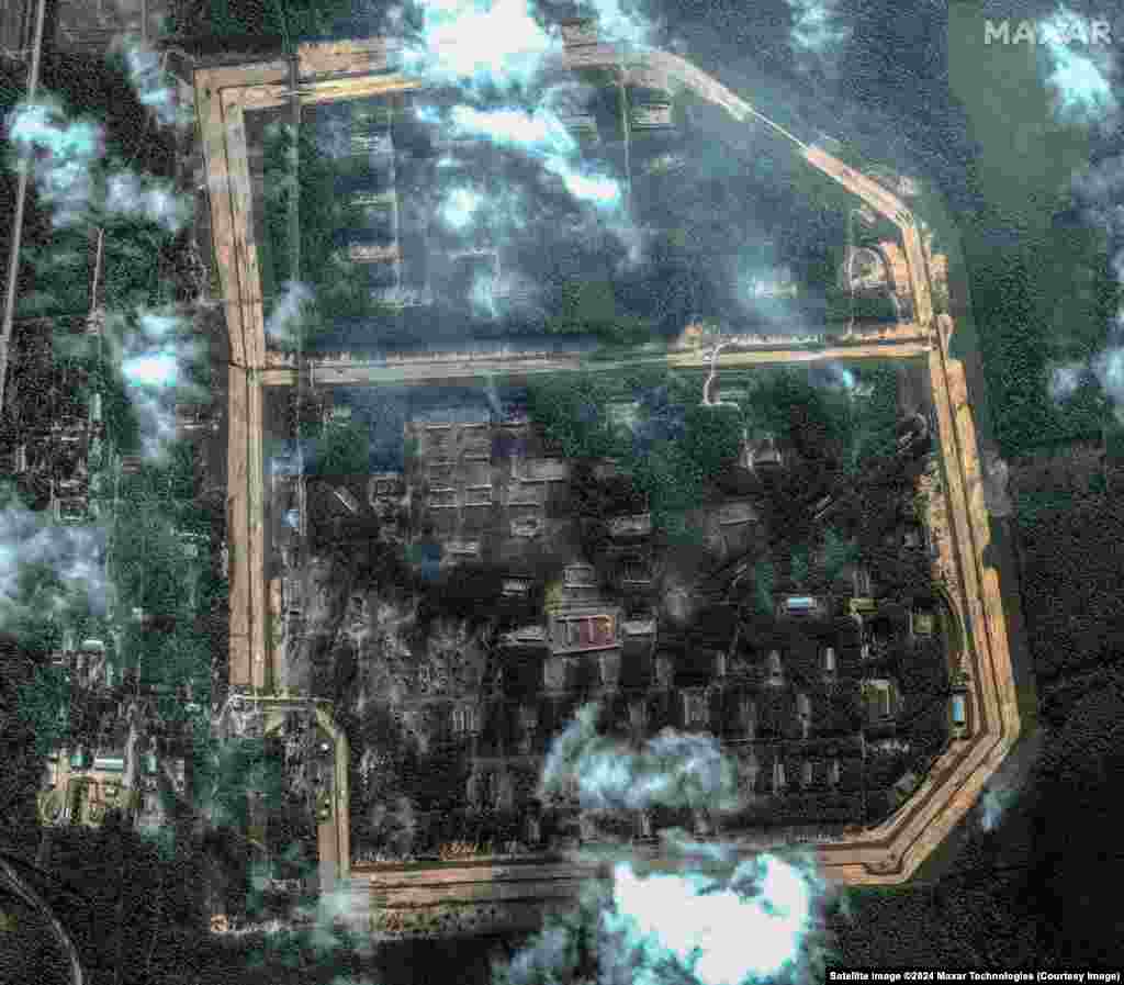 The still smoldering Oktyabrskiy base appears to have been largely destroyed in this September 22 photo. 
