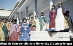 Girls from a Qashqai tribe photographed in a school in Shiraz.