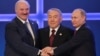 Беларус, Казакстан жана Орусия президенттери Евразия экономикалык биримдигин түзүү келишимине кол койгондон кийин. Астан, 29-май, 2014.