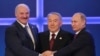 Kazakhstan -- Presidents Alexander Lukashenka of Belarus, Vladimir Putin of Russia, and Nursultan Nazarbayev of Kazakhstan (L-R) pictured after signing an agreement on the formation of the Eurasian Economic Union, at the Palace of Independence, Astana, 29