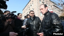 Armenia -- Workers of Electricity Networks of Armenia protest against pension reform, Yerevan, 13 February, 2014.