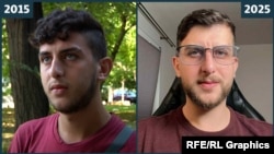 Majedeldin Abdulhai in Belgrade, Serbia in 2015 and in a recent photo at home in Germany.