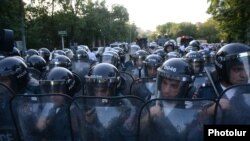 Armenia -- Riot police confront protesters on Marshal Bagramian Avenue, Yerevan, 22Jun2015