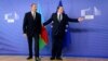 Azerbaijani President Ilham Aliyev (left) with European Union Commission President Jose Manuel Barroso prior to a meeting at the EU Commission headquarters in Brussels on June 21