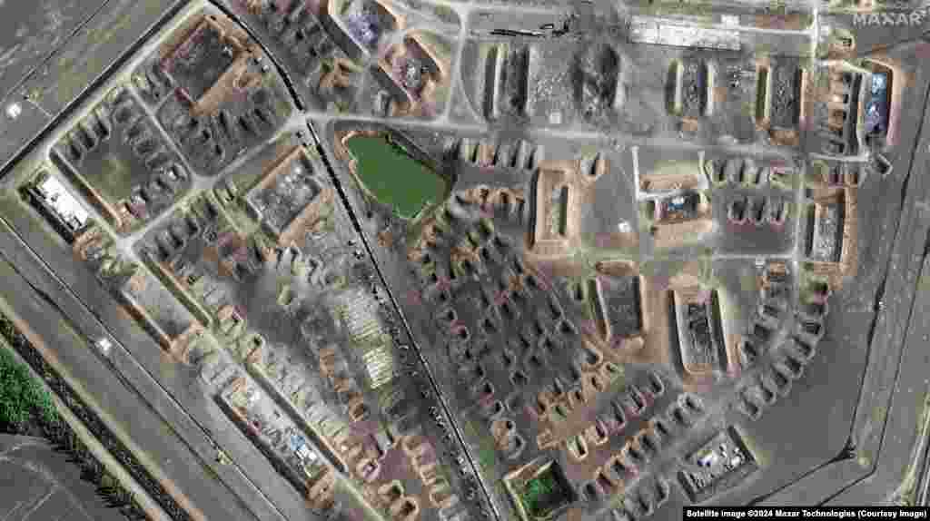 The Tikhorets site seen on September 22 after being largely destroyed in a September 20 strike. Ukraine's military called the site, "one of the key points in the Russian military logistical system." 