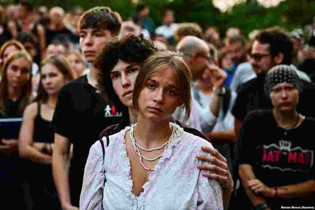Following the first day of school in Budapest, students and family members took part in a demonstration after the head of a leading public high school was dismissed for disagreeing with a new government policy about banning students from using mobile phones in schools. 
