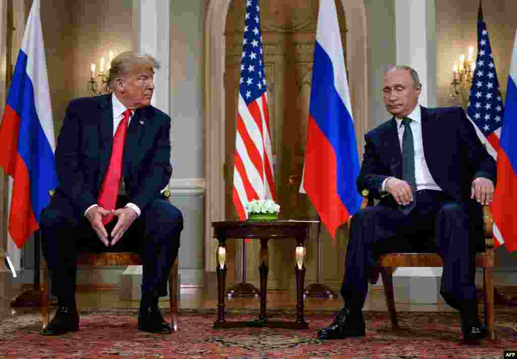 Трамп и Путин перед переговорами в Хельсинки. 16 июля 2018 года