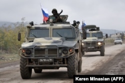 Russian peacekeepers on the move in Nagorno-Karabakh late last year.