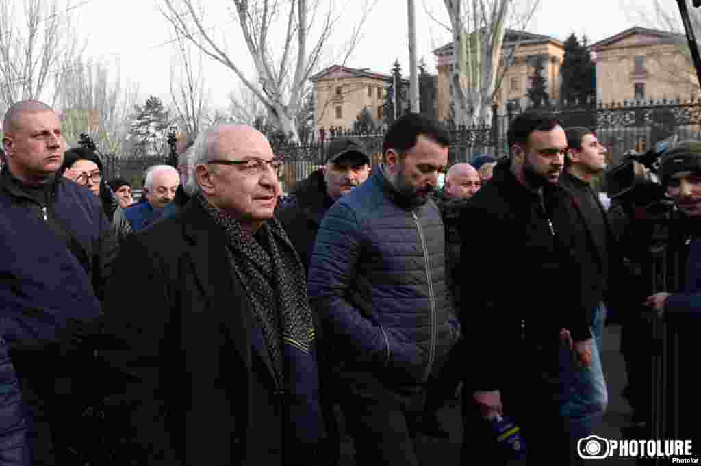 Opposition politicians rally near the National Assembly building in the north of Yerevan. 