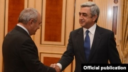 Armenia - President Serzh Sarkisian (R) meets with outgoing Prosecutor General Aghvan Hovsepian, Yerevan,12Sep2013.
