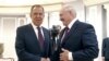 BELARUS -- Belarussian President Alyaksandr Lukashenka (R) and Russian Foreign Minister Sergei Lavrov meet in MInsk, May 29, 2018