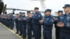 Armenian doctors, sappers, and other military personnel attend a farewell ceremony at Yerevan airport before being deployed in Syria in February. 