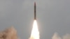 A Hatf-VI long-range surface-to-surface ballistic missile taking off during a test-firing from an undisclosed location in Pakistan, April 2008