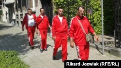 (Right to left) Nazim Ajdini, Liridon Basha, Jahi Mustafa, and Xhevdet Shabani walked some 2,500 kilometers from Pristina to Brussels to promote the cause of visa-free travel for Kosovo nationals to the EU. 