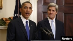U.S. -- U.S. President Barack Obama (L) announces the nomination of Senator John Kerry as Secretary of State to succeed Hillary Clinton at the White House in Washington, 21Dec2012