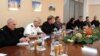 Armenia - Rear Admiral Mark Montgomery of the U.S. European Command (third from left) and other U.S. officials meet with Defense Minister Seyran Ohanian in Yerevan, 15Feb2012.
