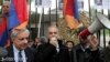 Armenia - Opposition MPs Vartan Oskanian (L) and Levon Zurabian address a demonstration outside the parliament building in Yerevan, 21Nov2012.