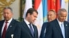 Tajikistan -- (L-R) Kurmanbek Bakiev, Dmitry Medvedev, Nursultan Nazarbaev and Islam Karimov at the SCO summit in Dushanbe, 28Aug2008 