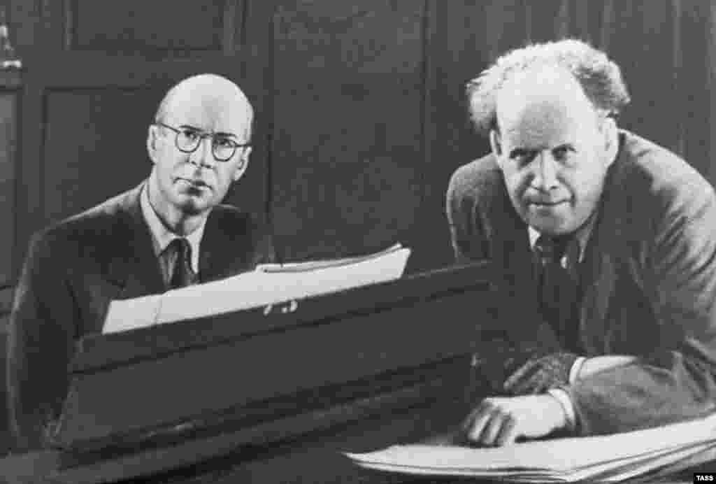 Prokofiev (left) with film director Sergei Eisenstein in 1943. Prokofiev wrote the scores for Eisenstein's historical epics "Aleksandr Nevsky" and "Ivan the Terrible."