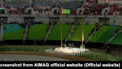 Türkmenistanyň we Aziýanyň Olimpiýa Geňeşiniň baýdaklarynyň galdyryş dabarasy boş tribunalaryň fonunda geçdi