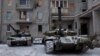 Tanks are seen in the government-held industrial town of Avdiyivka on February 2.