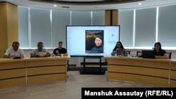 Тіркелмеген "Алға, Қазақстан" партиясы өкілдері өткізген Марат Жыланбаевтың жағдайына арналған баспасөз жиыны. Астана, 28 тамыз 2025 жыл.