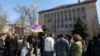 Armenia - Activists stand outside the Constitutional Court building in Yerevan, waiting for a ruling on a controversial pension reform, 2Apr2014.