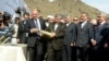 Armenia - President Serzh Sarkisian (R) and other officials attend a groundbreaking ceremony for the construction of a hydroelectric power plant on the , Armenian-Iranian border, 8Nov2012.