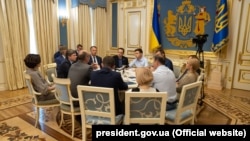 Ukrainian President Volodymyr Zelensky meets with the leadership of the Verkhovna Rada and parliamentary factions on May 21