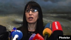 Armenia - Naira Zohrabian, the new leader of the Prosperous Armenia Party, meets the press at the party headquarters in Yerevan, 5Mar2015.