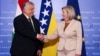 Hungarian Prime Minister Viktor Orban meets with Borjana Kristo, the chairwoman of Bosnia-Herzegovina's Council of Ministers, in Sarajevo on April 4. 