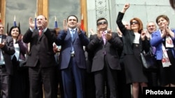 Armenia -- Orinats Yerkir party leaders at an election rally in Yerevan, 07APR2012