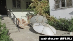 Satellite dishes after being removed from a suburb of Ashgabat