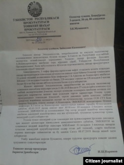 Toshkent shahar prokuraturasi javobi