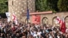 Georgian religious protesters take part in the anti-LGBT rally in central Tbilisi in 2022.