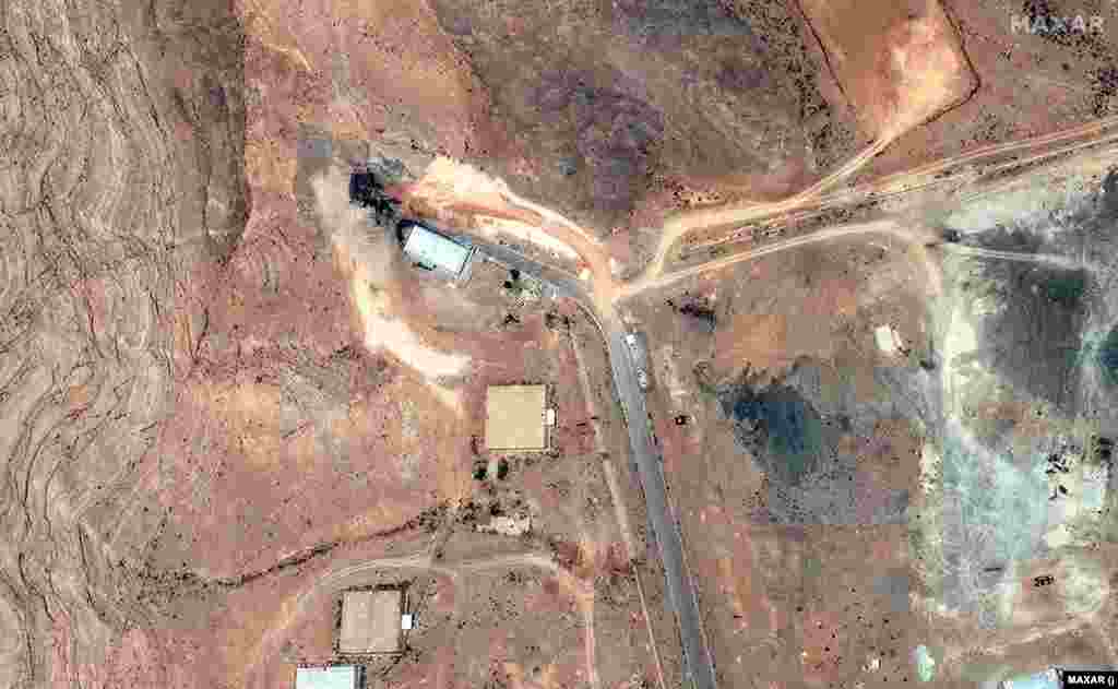 A June 20 satellite image of tunnel entrances to the Isfahan Nuclear Technology Research Center. A new image from June 22 shows damage after the site was hit by US air strikes.